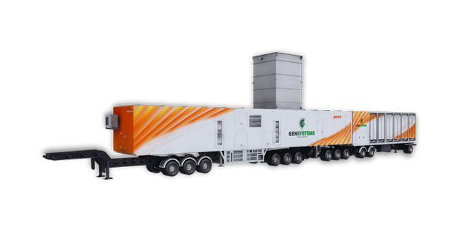 The post-setup design of a mobile gas turbine genset, displaying its efficient and functional configuration.